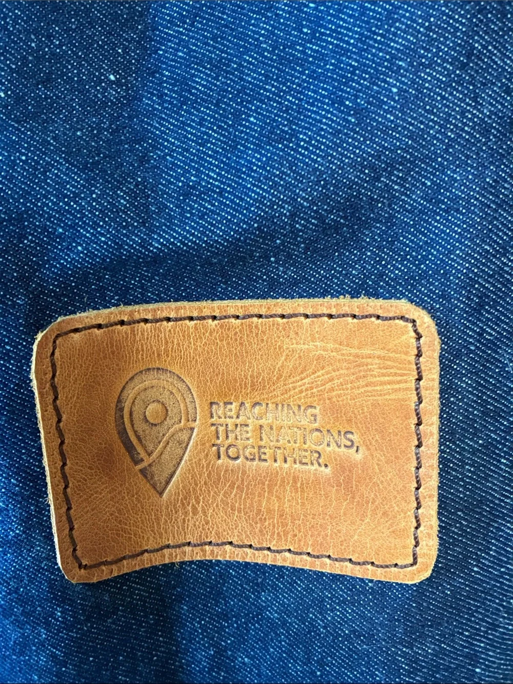 Premium Denim Apron with Brown Leather Pocket - Picture 5 of 11